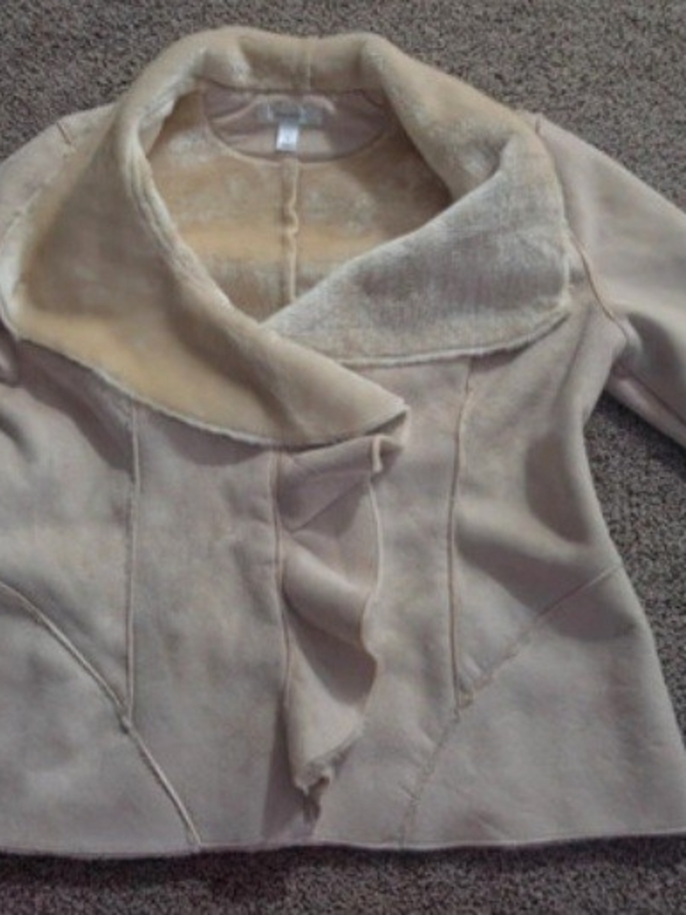 dressbarn Cream Faux-Suede Shawl Collar Sweater Jacket